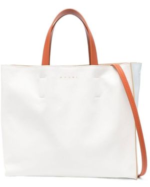 Marni Logo Print Leather Shoulder Bag - White