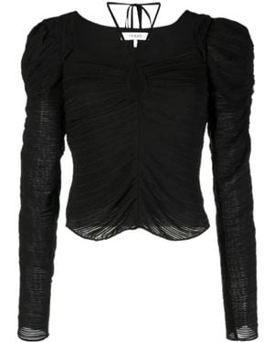 FRAME Gathered Keyhole Tie-Neck Top - Black