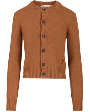 Ami Paris Ami Wool And Cashmere Cardigan - Brown