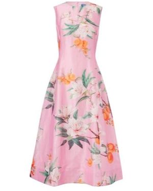 Leo C Floral Linen-Blend Midi Dress - Pink