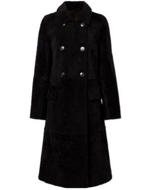 Yves Salomon Double-Breasted Shearling Coat - Black
