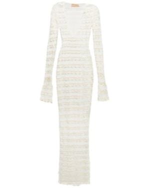 AYA MUSE Semi-Sheer Lace Maxi Dress - White