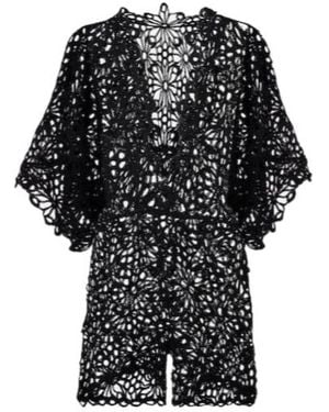 Norma Kamali Floral Open-Knit Romper - Black