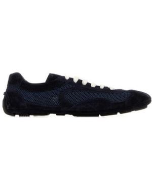 Prada Mesh-Panelled Lace-Up Trainers - Blue