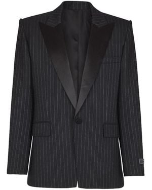 Balmain Pinstripe Suit Jacket - Black