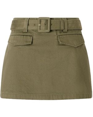 Self-Portrait Belted Denim Mini Skort - Green