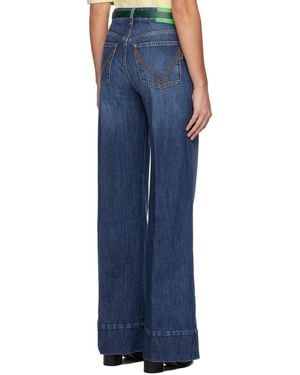 Bottega Veneta Logo Patch Wide Leg Jeans - Blue