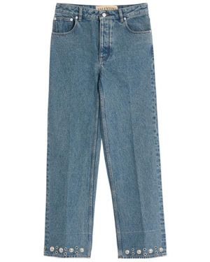 Valentino Eyelet Detailed Straight-Leg Jeans - Blue