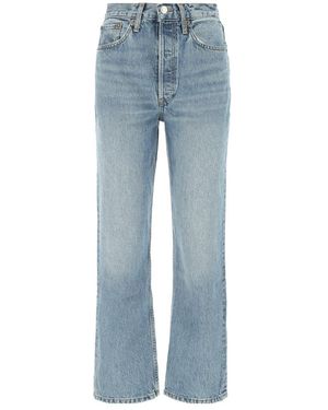 RE/DONE High-Waist Straight-Leg Logo Patch Jeans - Blue