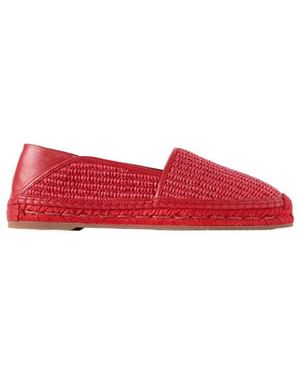 Manolo Blahnik Espadra Collapsible-Heel Leather-Trimmed Raffia Espadrilles - Red