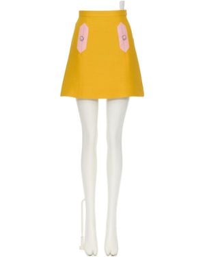 Valentino Button Embellished A-Line Skirt - Yellow