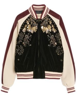 Valentino Embroidered Zip-Up Jacket - Black