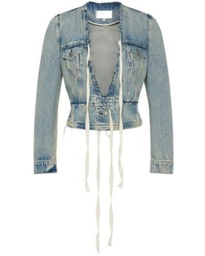 Maison Margiela Raw-Edge Cropped Denim Jacket - Blue