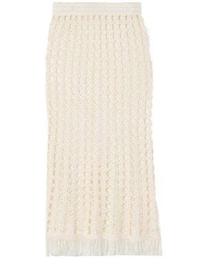 Calle Del Mar Fringe Crochet Midi Skirt - Natural