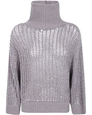 D.exterior Open-Knit Crystal Turtleneck Jumper - Grey
