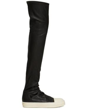 Rick Owens Thigh-High Boots With Contrast Pointed Toe - Black