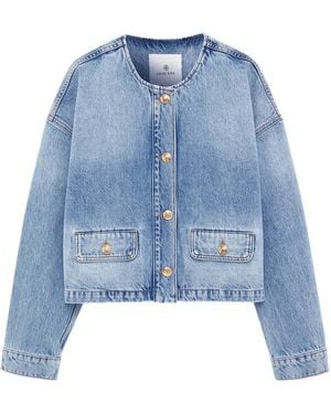 Anine Bing Buttoned Crewneck Denim Jacket - Blue