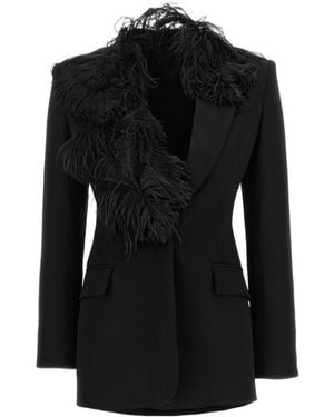 The Attico Feather-Decorated Coat - Black