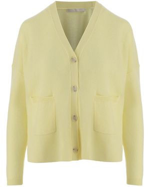 Allude V-Neck Button Cardigan Knitted Sweater - Yellow