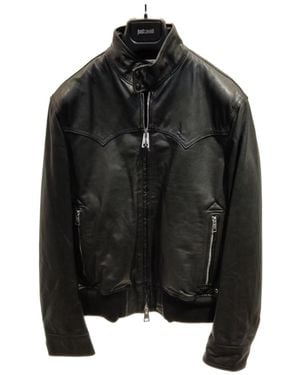 Just Cavalli Long-Sleeved Leather Jacket - Black