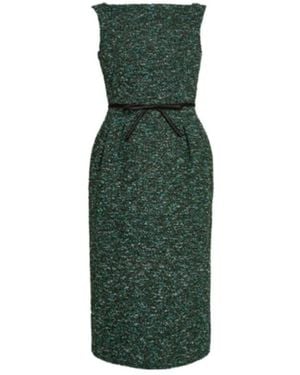 Erdem Tweed Belted Sleeveless Dress - Green
