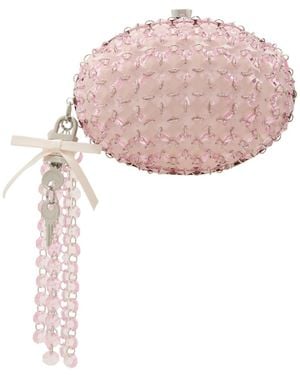Self-Portrait Oval Crystal-Embellished Satin Clutch - Pink