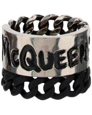 McQueen Graffiti Logo Chain-Linked Ring - Black