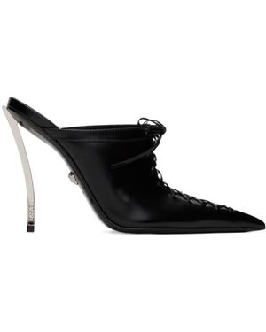 Versace 110Mm Lace-Up Leather Mules - Black