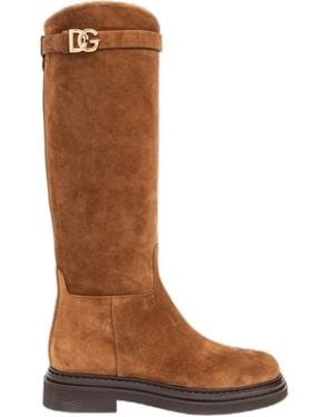 Dolce & Gabbana Logo Plaque Boots - Brown
