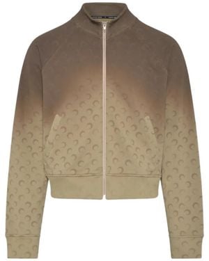 Marine Serre Faded Moon Zip-Up Knitted Jumper - Brown