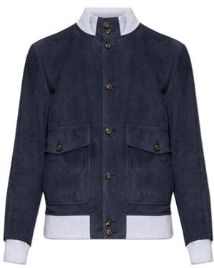 Eleventy Flap Pocket Leather Jacket - Blue