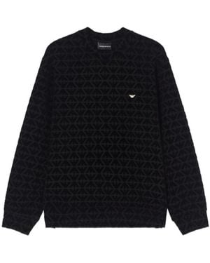 Emporio Armani Logo-Embroidered Patterned Sweatshirt - Black