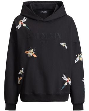 Balmain Embroidered Insect Hoodie - Blue