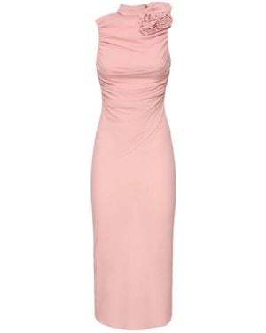 Magda Butrym Silk Sheer Roses Detail Midi Dress - Pink