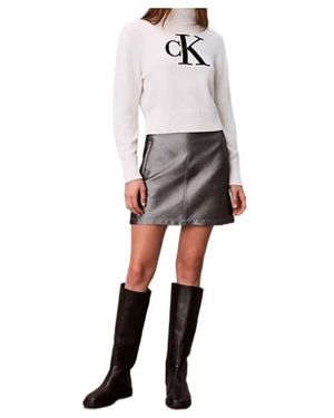 Calvin Klein Soft Chenille Roll Neck Jumper - Grey