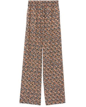Burberry Monogram-Print Wide-Leg Trousers - Natural
