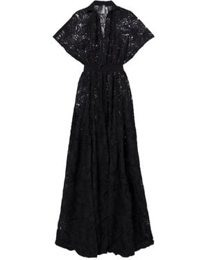 Norma Kamali Lace-Up Embroidered Dress - Black