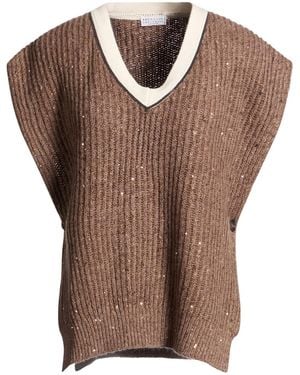 Brunello Cucinelli Vneck Shortsleeve Knit Top - Brown