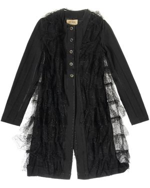 Uma Wang Sheer-Trim Crew Neck Coat - Black