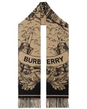 Burberry Jacquard Reversible Fringed-Edge Scarf - White