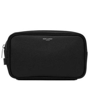 Saint Laurent Small Leather Wash Bag - Black