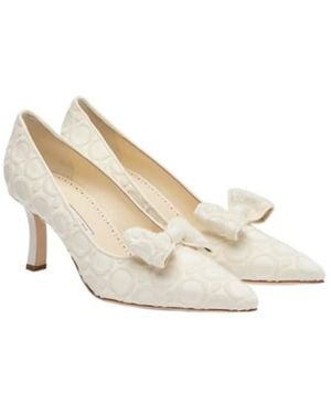 Manolo Blahnik Embroidered Satin Pumps - White