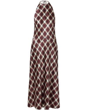 Doen Maxime Checked Silk-Satin Halterneck Maxi Dress - Purple