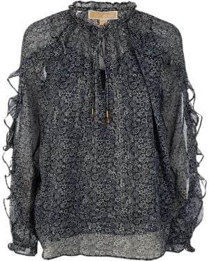 Michael Kors Ruffled Floral Blouse - Gray