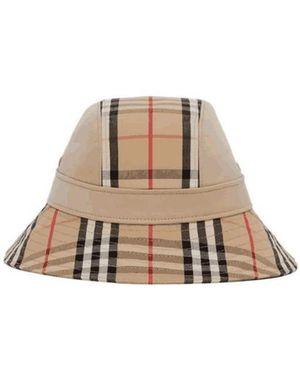 Burberry Checked Wide Brim Bucket Hat - Natural