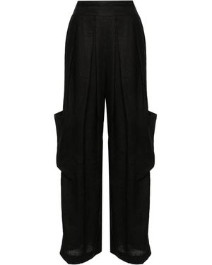 Ermanno Scervino Pleat-Detail Linen Trousers - Black