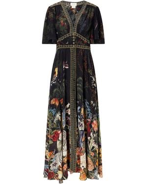CAMILLA Embellished Printed Silk Maxi Dress - Black