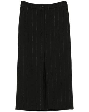 Seventy Pinstripe Front-Slit Skirt - Black