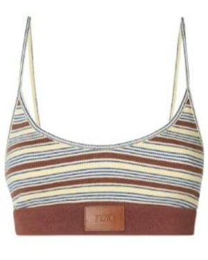 Fendi Logo Patch Sriped Knitted Top - Grey