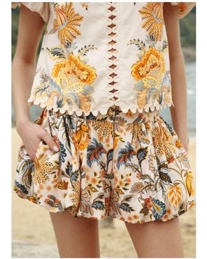 FARM Rio Floral-Print Puff-Ball Shorts - Metallic